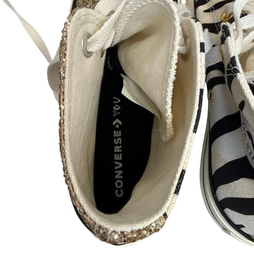 Converse Chuck Taylor All Star Lift Platform HighTop Sneakers Gold Glitter Zebra - Picture 8 of 10